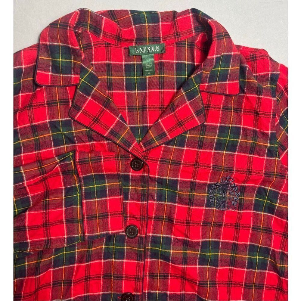 Ralph Lauren Women’s Red Plaid Pattern Pajamas Button Up XL
